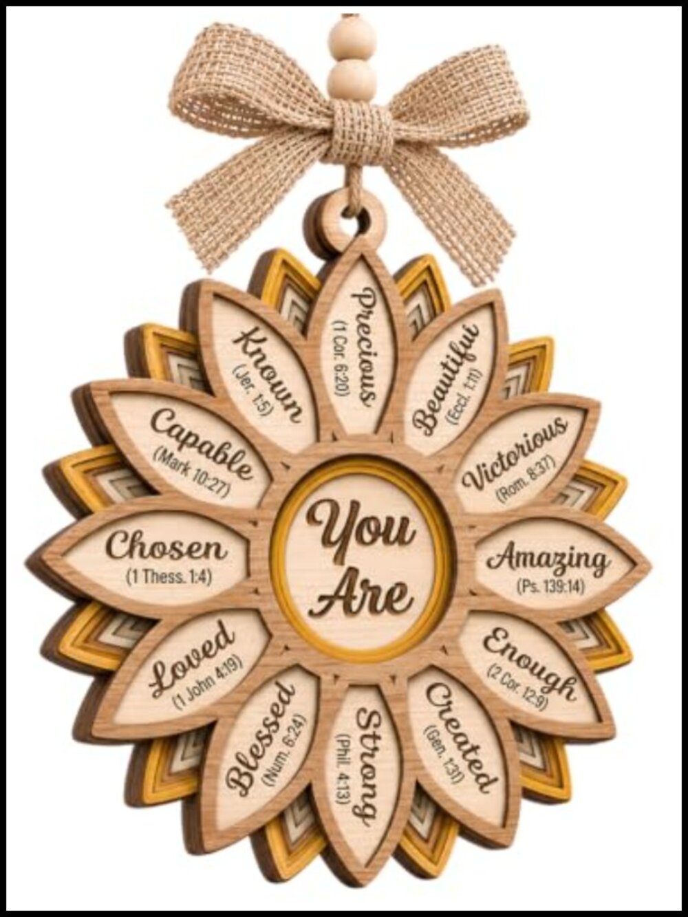 Sunflower Wooden Christmas Ornament Religious God Says You Are Gift 4x4 in
